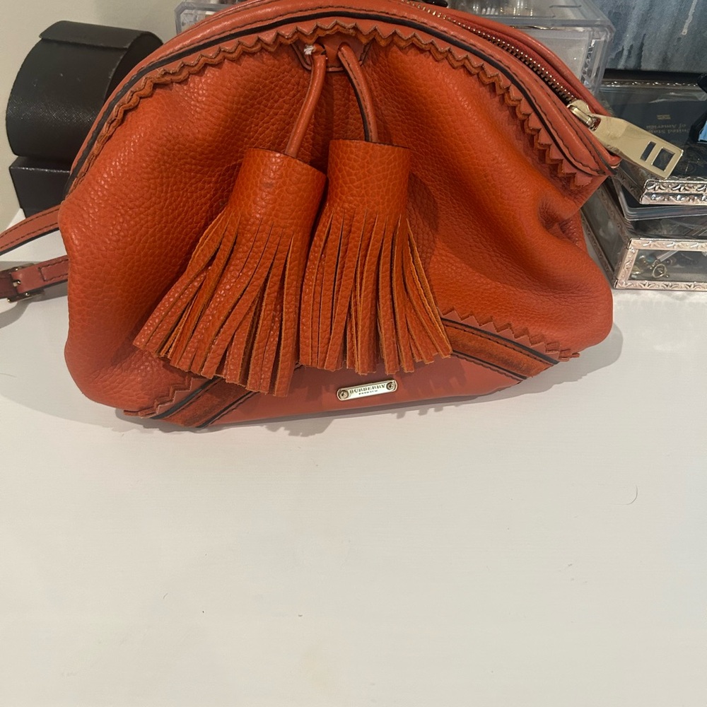 Burberry Orange Leather Shoulder Bag with Tassels
